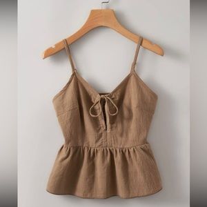 Solid Tie Front Shirred Cami